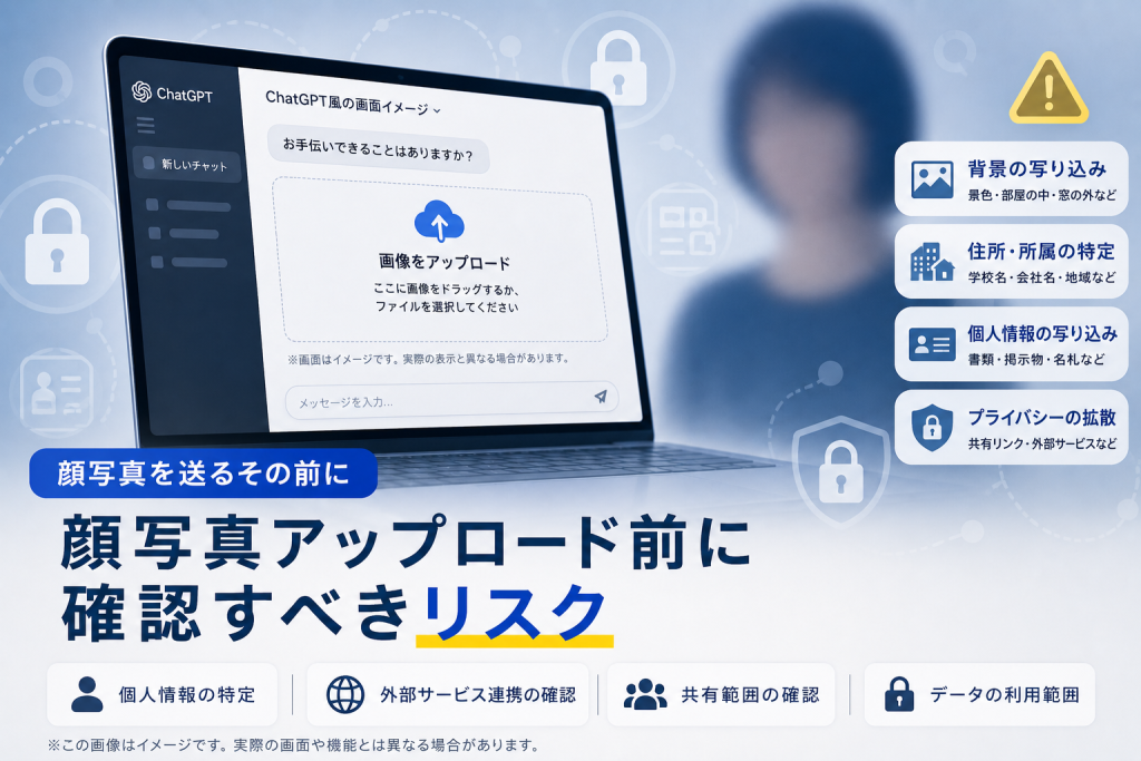ChatGPTに顔写真をアップロードする前に確認すべきプライバシーリスクのイメージ